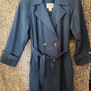 Women's Blue Trench Coat Size M Double-Breasted with Belt